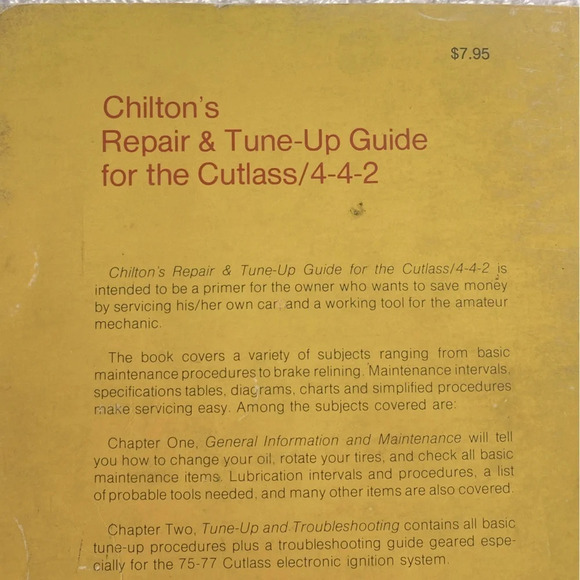 Vintage Chilton’s Cutlass /4-4-2  1970-77 Repair And Tune Up Guide - Picture 10 of 16